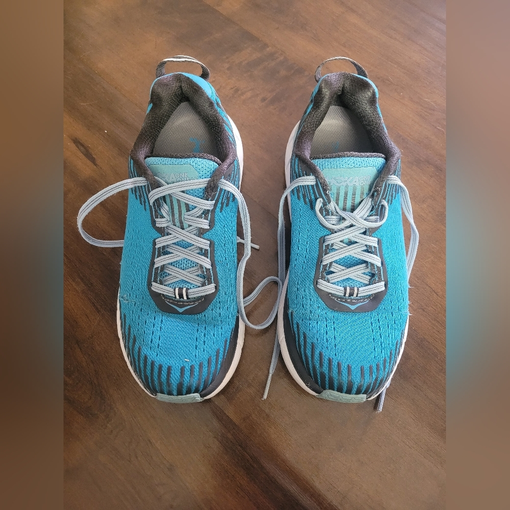 Hoka Women's Clifton 5 Cyan Dark Shadow Running Shoes Size 6.5 Athletic Sneakers - Picture 2 of 13